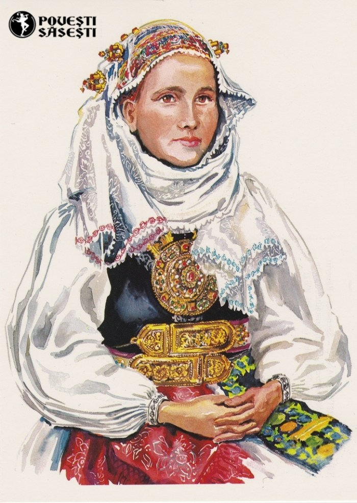 Săsoaică în costum de sărbătoare din Slimnic, Acuarelă 1982, Juliana Fabritius-Dancu