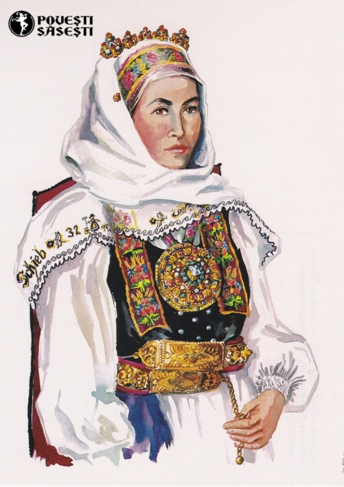 Săsoaică în costum de sărbătoare din Bradu/Girelsau, Acuarelă 1982, Juliana Fabritius-Dancu