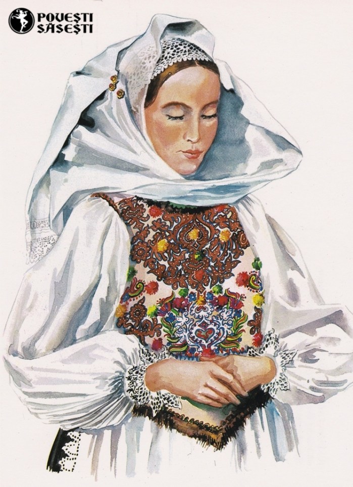 Săsoaică în costum de sărbătoare din Tărpiu/Treppen, Acuarelă 1982, Juliana Fabritius-Dancu