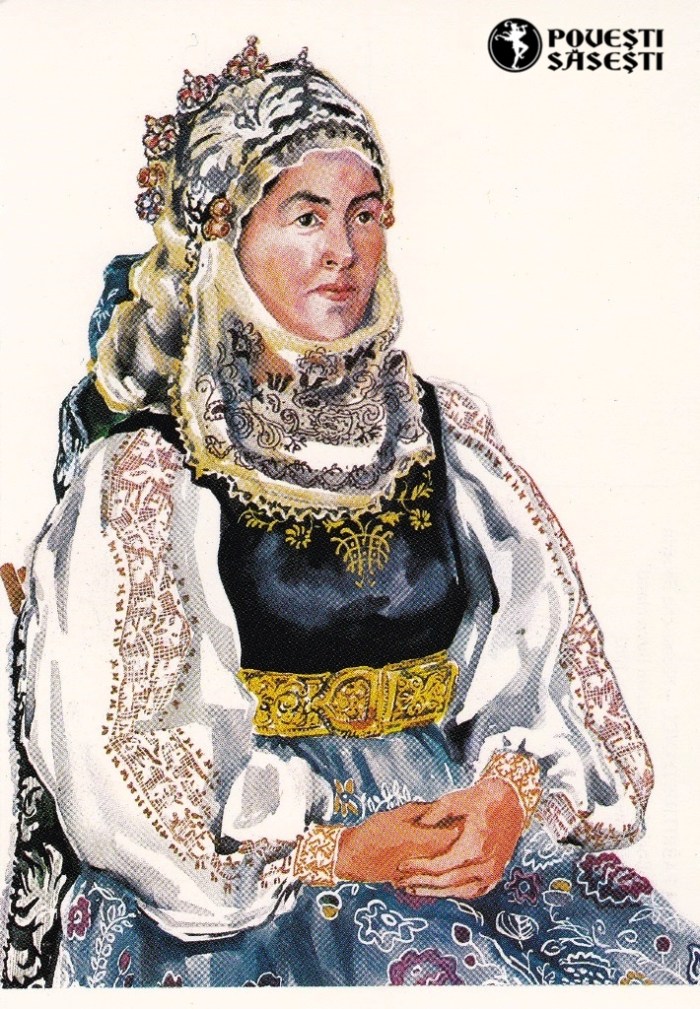 Săsoaică în costum de sărbătoare din Prejmer/Tartlau, Acuarelă 1982, Juliana Fabritius-Dancu