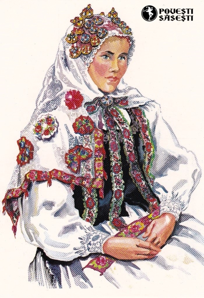 Săsoaică în costum de sărbătoare din Archita/Arkeden, Acuarelă 1982, Juliana Fabritius-Dancu