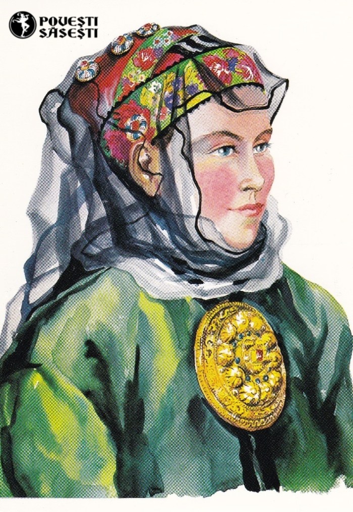 Săsoaică în costum de sărbătoare din Zagăr/Rode, Acuarelă 1982, Juliana Fabritius-Dancu