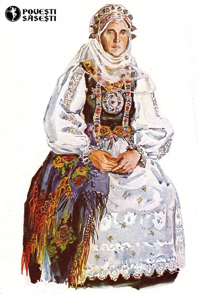 Săsoaică în costum de sărbătoare din Bunești/Bodendorf (Brașov), Acuarelă 1971, Juliana Fabritius-Dancu