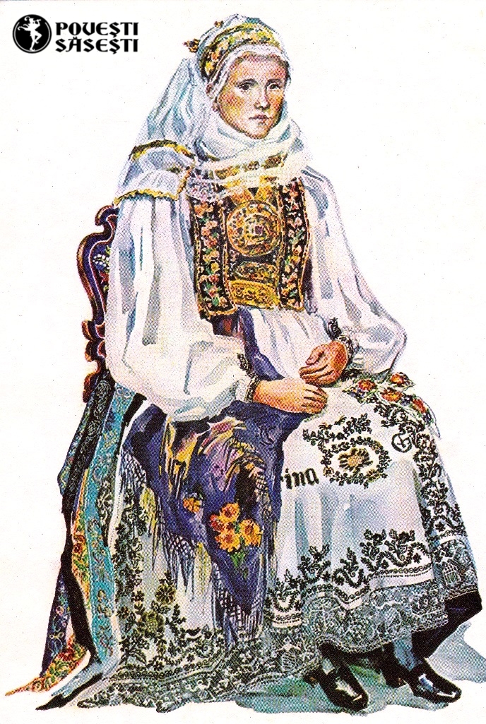 Săsoaică în costum de sărbătoare din Șura Mare/Großscheuern, Acuarelă 1971, Juliana Fabritius-Dancu