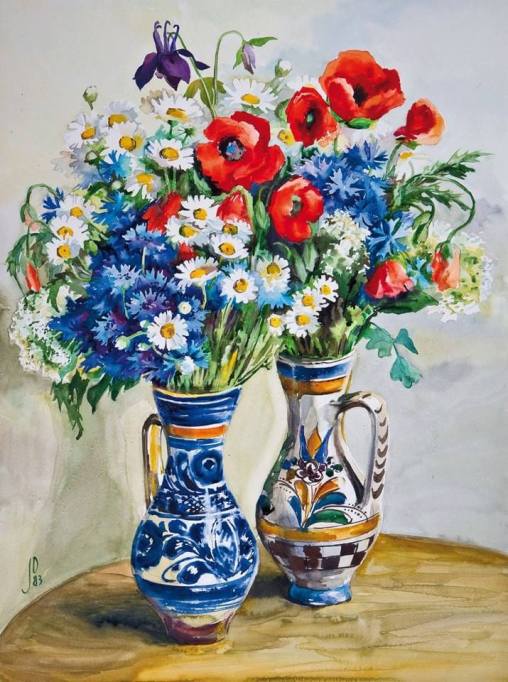 Florile pajiștilor noastre. Acuarelă de Juliana Fabritius-Dancu. Sursa foto: auctions-fischer.de