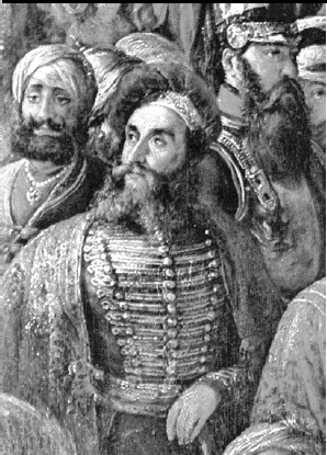 Johann Martin Honigberger, detaliu din tabloul Durbarul din Lahore, de Th.A Schoefft, cca 1850-1855. Sursa foto: academia.edu 