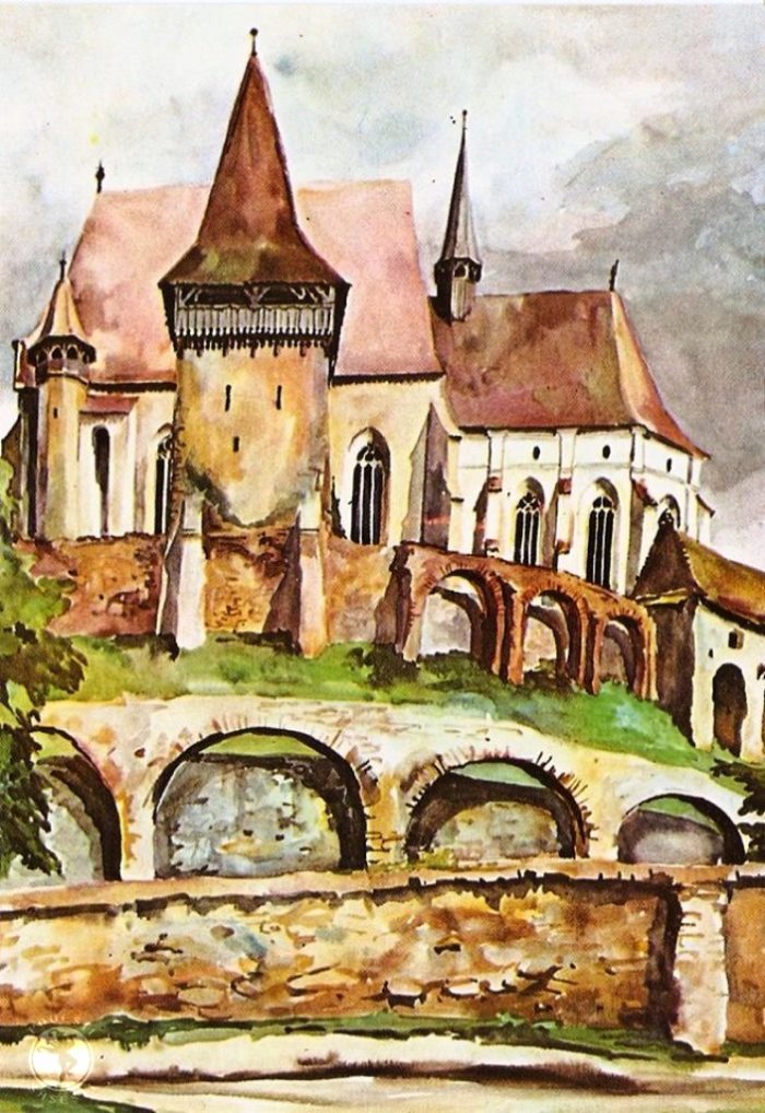 Biertan/Birthälm, acuarela de Juliana Fabritius-Dancu, 1974