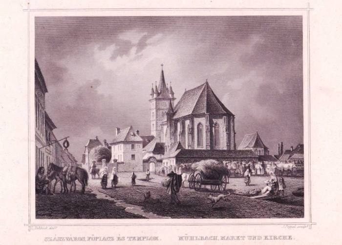 Sebeș (Sas-Sebeș, Mühlbach), gravură de Ludwig Rohbock, János Hunfalvy: Ungarn und Siebenbürgen in malerischen Original-Ansichten, 1864. Colecție personală