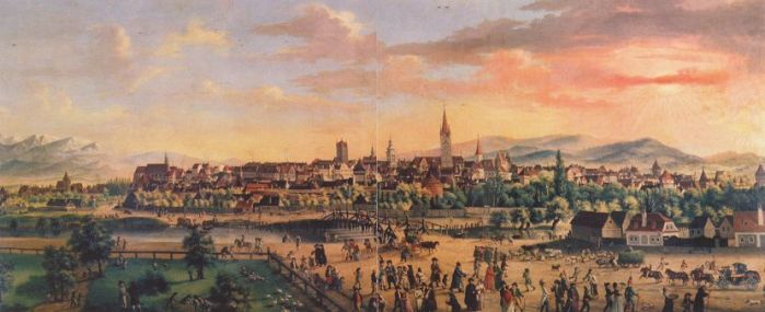 Sibiu/Hermannstadt, pictură de Franz Neuhauser cel Tânăr (1763-1836), 1807. Sursa foto: kunst-fuer-alle.de