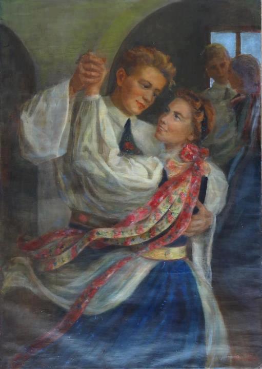 Splendid tablou pictat de Frida Binder-Radler,în anii '50. Tânărul din stânga este celebrul sculptor Peter Jacobi . Sursa foto: siebenbuerger.de